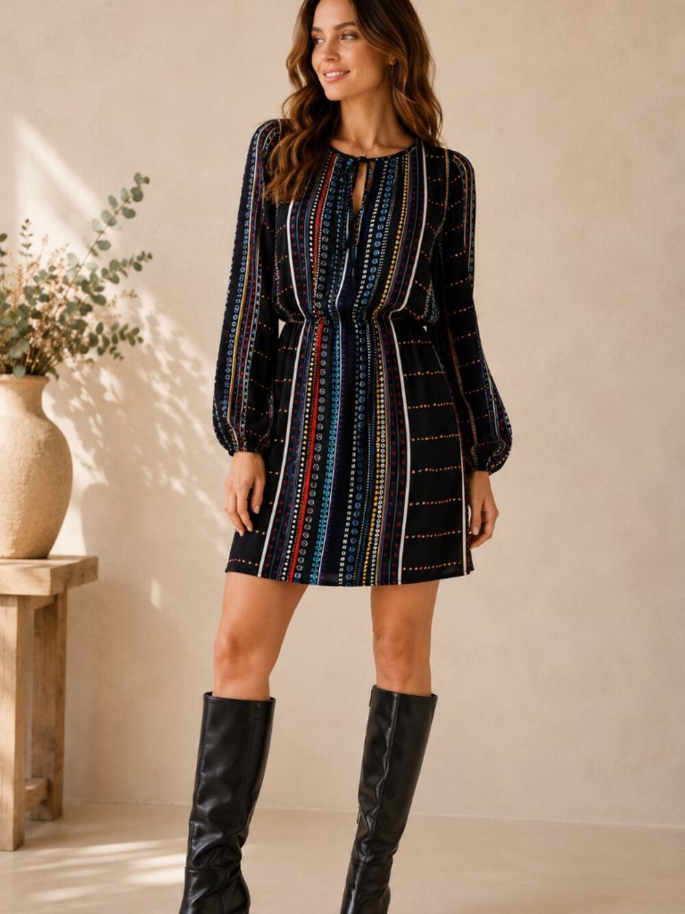 Parker Hammock Hedra Print 100% Silk Mini Dress Black Multicolor S